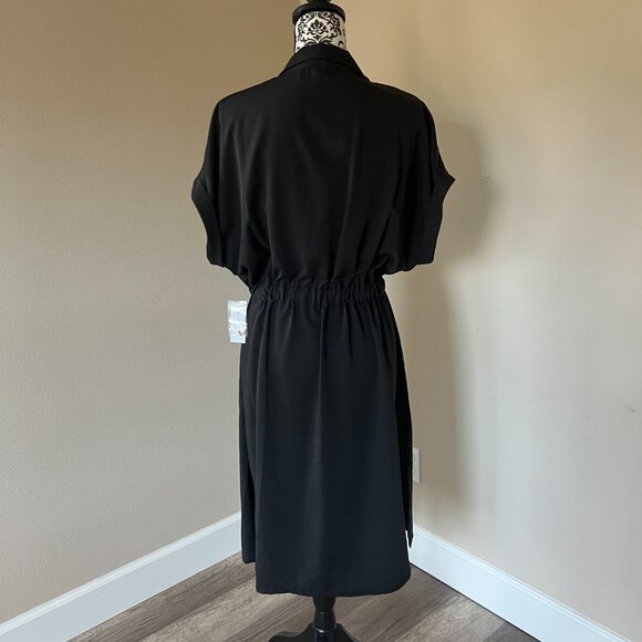 Roz & Ali Short Sleeve Tie Waist Button Front Shirt Dress - Black - Size 16 - Picture 4 of 11